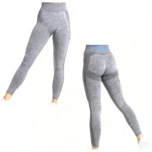 GYMSHARK FLEX GYM LEGGINGS LONG SEAMLESS STRETCH CHARCOAL GRAY& BLUE SIZE XS NWT